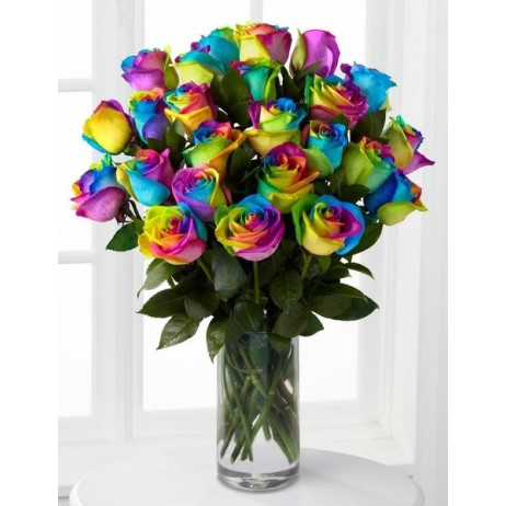 Twenty Rainbow Rose Vase Bouquet