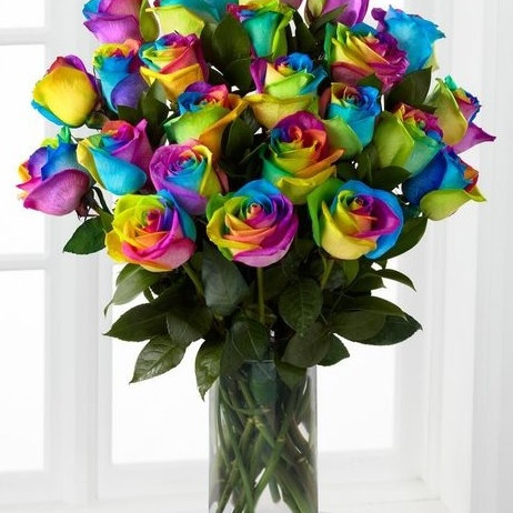 Twenty Rainbow Rose Vase Bouquet
