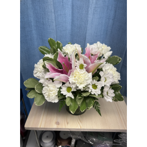 Elegant White Carnation & Pink Lily Arrangement