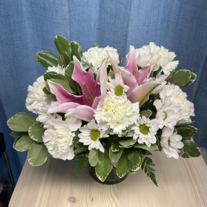 Elegant White Carnation & Pink Lily Arrangement