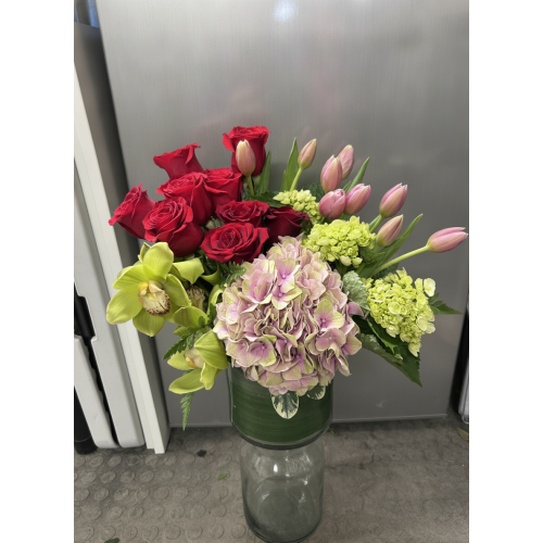 Elegant Bloom Collection with Roses, Orchids & Tulips