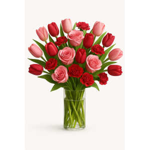 Passionate Tulips and Rose Bouquet