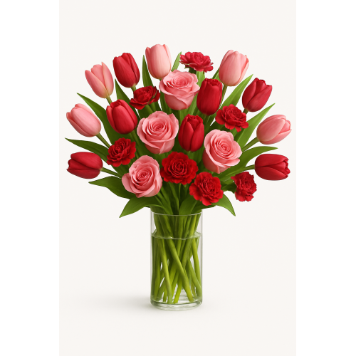 Passionate Tulips and Rose Bouquet