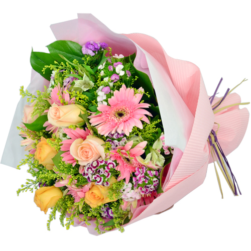 Elegant Pink Roses and Gerbera Bouquet | Six Roses & Gerbera Flowers in Calgary