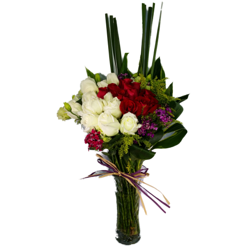 Calgary Ruby Flower Shop Happy Blooms Red and White Roses Vase 2854
