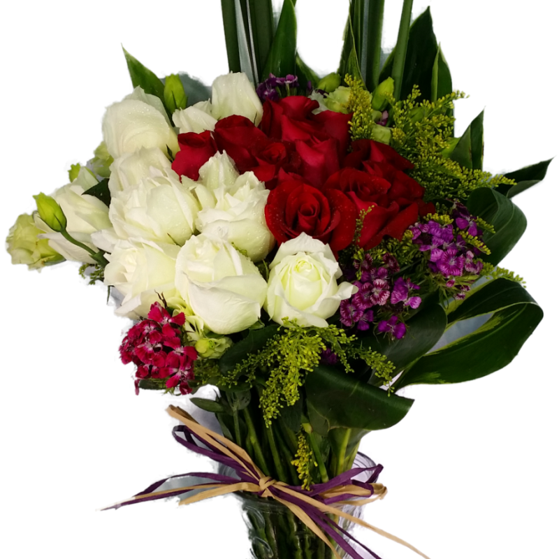 Happy Blooms Red and White Roses Vase