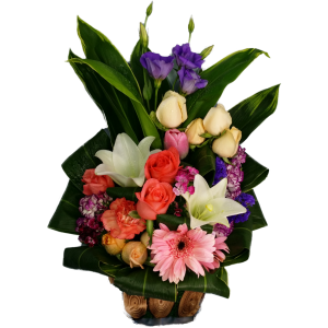 Calgary Ruby Serenity Bloom Basket White Lilies Roses Arrangement