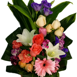 Calgary Ruby Serenity Bloom Basket White Lilies Roses Arrangement