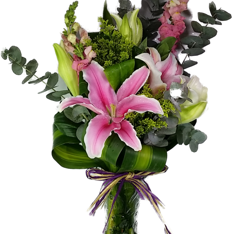 Calgary Ruby Graceful Harmony Lily Arrangement in Tall Round Vase