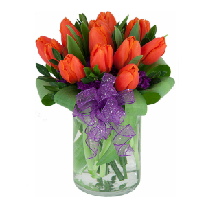 Calgary Ruby Flower Shop Sunlit Elegance Orange Tulips Vase 12-Count