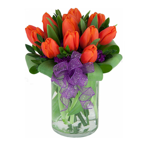 Calgary Ruby Flower Shop Sunlit Elegance Orange Tulips Vase 12-Count