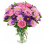 Romantic Whispers Round Vase Pink and Purple Blooms
