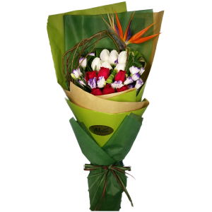 Bird Paradise Charm Bouquet with Red and White Roses 2844