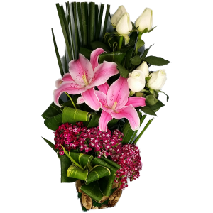 YYC Direct Flowers Timeless Grace Lily and Rose Wicker Basket