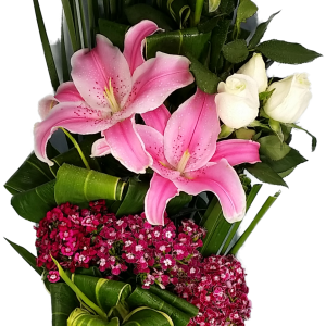 YYC Direct Flowers Timeless Grace Lily and Rose Wicker Basket