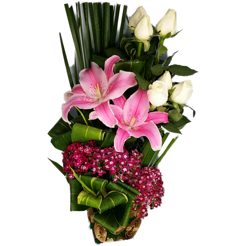 YYC Direct Flowers Timeless Grace Lily and Rose Wicker Basket