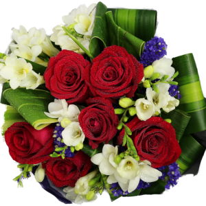 Lush Red Rose Romance Half Dozen with White Blooms delivery bouquet