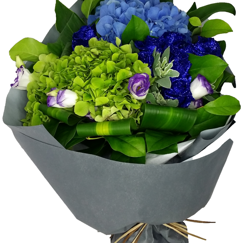 Crystal Blue Roses with Hydrangea Bouquet