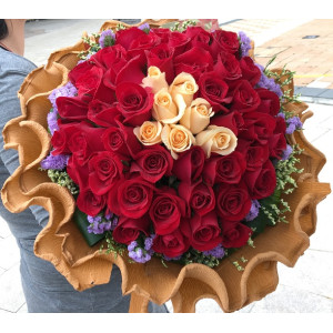 100 Rose Bouquet with 93 Red and 7 Champagne Color of Rose
