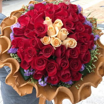 100 Rose Bouquet with 93 Red and 7 Champagne Color of Rose