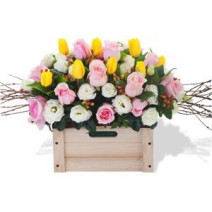 YYC Flowers Tulips on Salix Frame arrangement