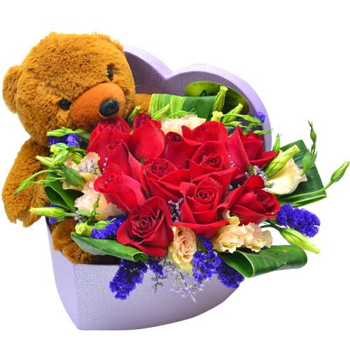 Ecuador Rose Garden Elegant Romance Roses with Teddy in Heart Box