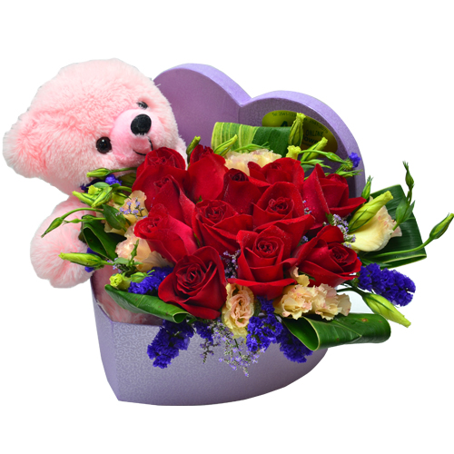 Ecuador Rose Garden Eternal Love Red Roses Box with Teddy Bear