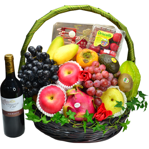 Seasonal Luxe Fruit Hamper with Maxim Mooncake and Red Wine