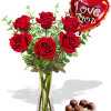 YYC Flowers 6 Roses with Chocolate Box & I Love You Balloon