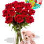 12 Rose Package with Medium Teddy Bear and balloon