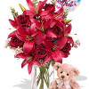 YYC Flowers 6 Rose & 4 Lily Bouquet Gift Set with Teddy Bear