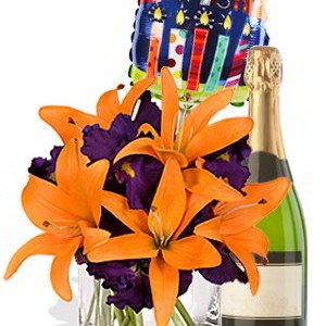 Asiatic and Iris Package, White Wine and a Helium Balloon