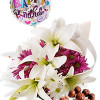 YYC Flowers Asiatic and Chryssie Package with Chocolate Box and Happy Birthday Balloons