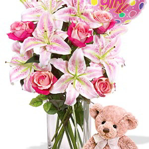 Oriental and Rose Package , Medium Teddy Bear and balloon