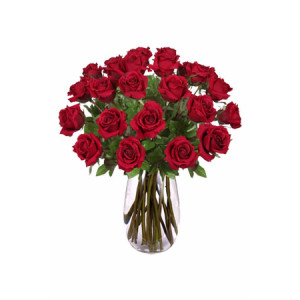 24 Long Stem Red Roses Vase Bouquet