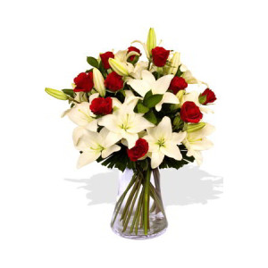 YYC Flowers 10 Roses and 7 Asiatic Lily Vase Bouquet