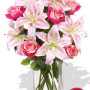 Oriental Bouquet , 5 Lily and 6 Rose Vase Bouquet