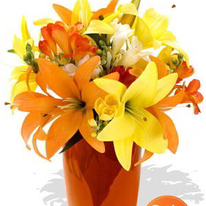 Mixed Asiatic and Freesia Bouquet ,6 Lily and 3 Freesia