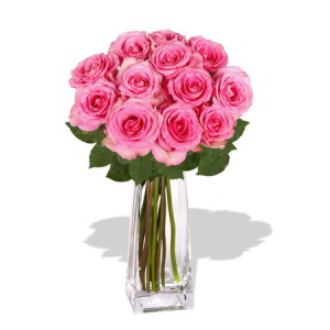 YYC Flowers 12 Pink Rose Vase Bouquet