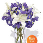 Oriental and Iris Bouquet ,3 Lily and 8 Iris Vase Bouquet