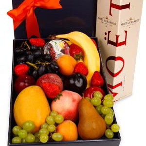 Bubbles Moet Chondon Champagne and Fruit