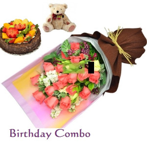 Local YYC Flowers Birthday Combo with Flowers, Cake & Teddy