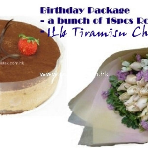 Sweet Celebration with 18 Roses and Birthday Cake