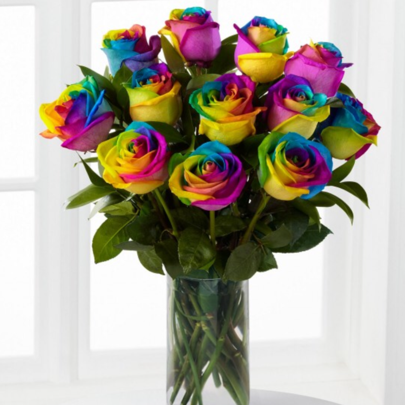 20pcs Rainbow Rose in Vase Arrangement – Order 5 Days in Advance