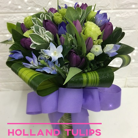 Holland Purple Tulips arrangement in Vase