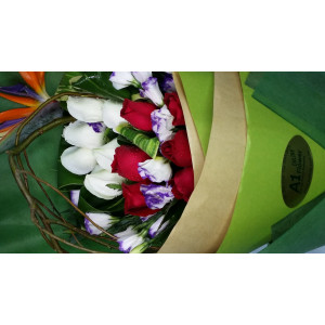 Bird Paradise Charm Bouquet with Red and White Roses 2844
