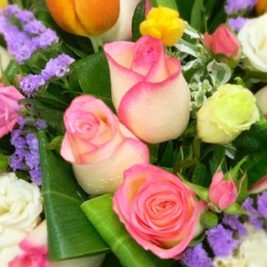 Pink Rose with Mix Color of Tulips in a Round Shape Gift Box